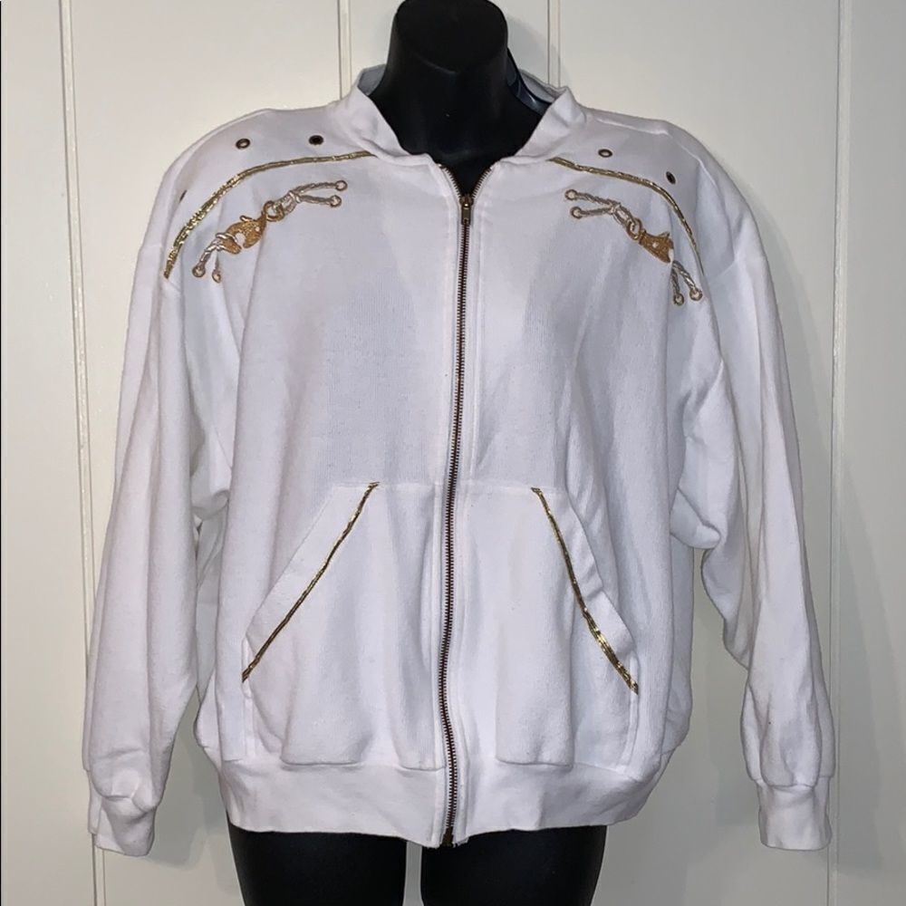 Vtg 80s Barbara Gerwit white knit sweater jacket